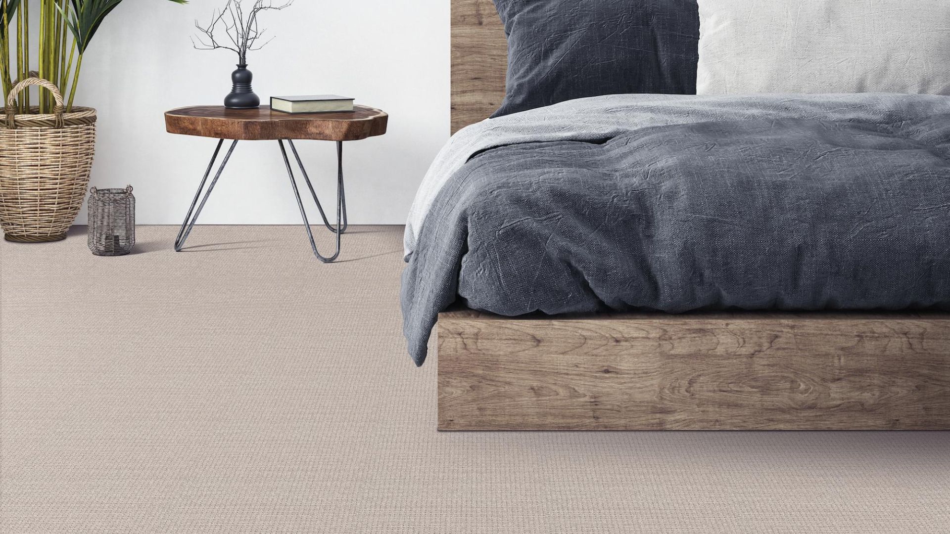textured beige carpets in a calming bedroom