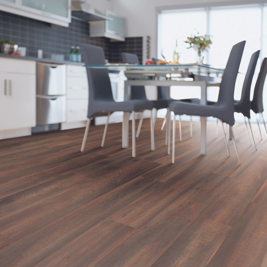 laminate wood look flooring in kitchen and dining area