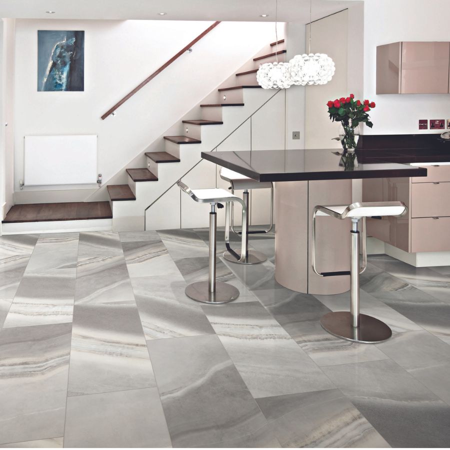 Tile flooring in a kitchen